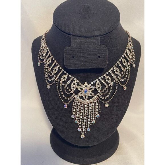 Wedding Bridal Party Jewelry Set crystal Rhinestone Necklace & Earrings Set 18" - Picture 5 of 13